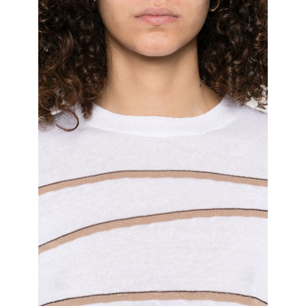 PESERICO Gestreepte Ribtop Ronde Hals White Dames