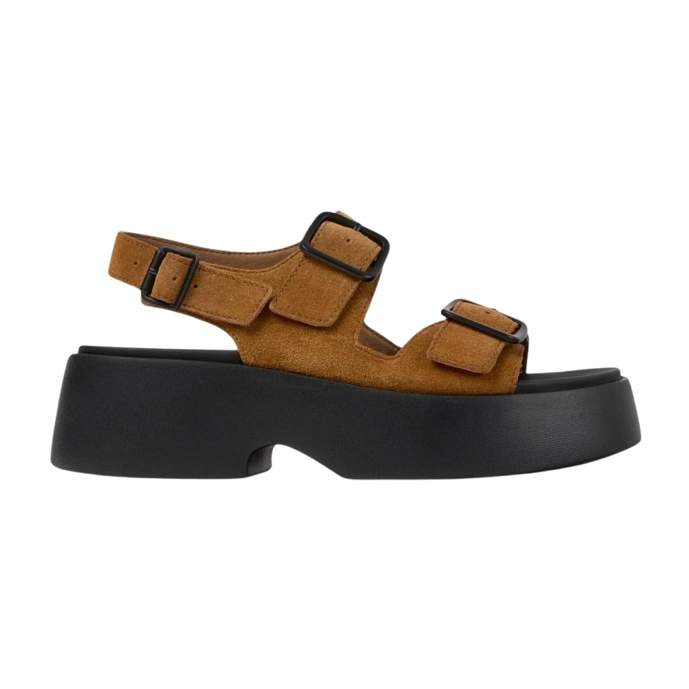 Camper Women's Brown Platform Sandals With Buckle Closure