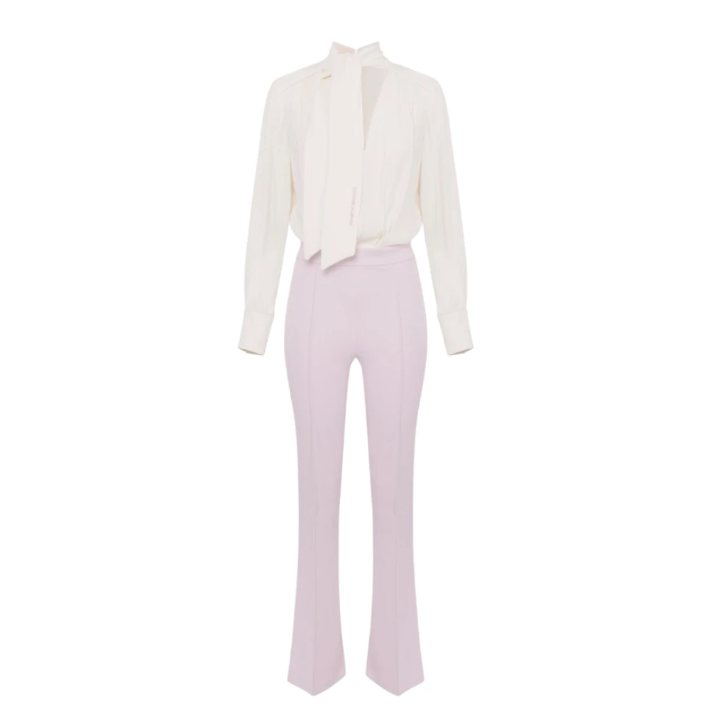 Elisabetta Franchi Georgette Tweedelig Pak met Logosjaal Beige Dames