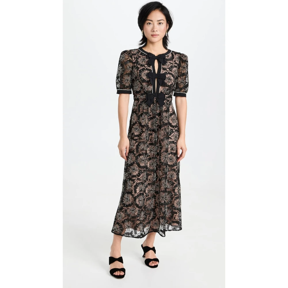 Saloni Jamie-C Bloemen Tule Jurk Black Dames