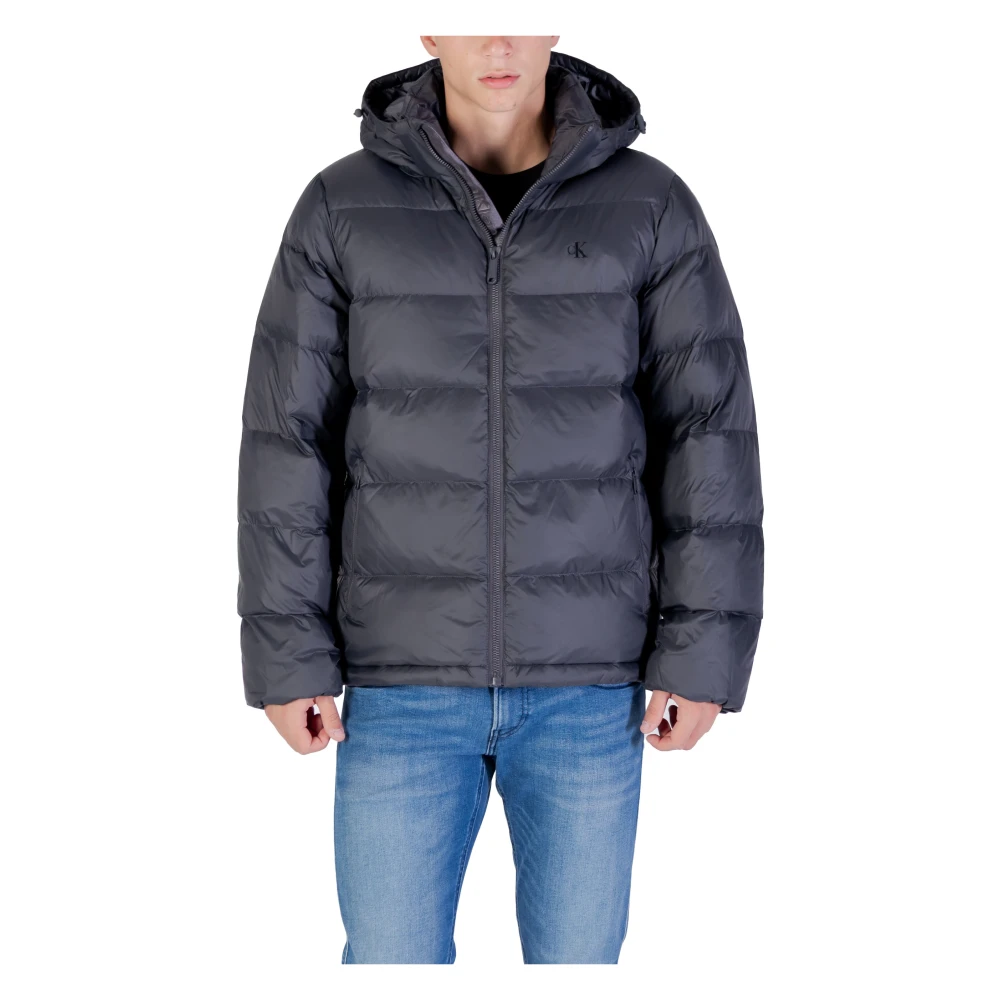 Calvin Klein Jeans Men's Gray Winter Jackets, M, Quilted Puffer Jacket With Detachable Hood