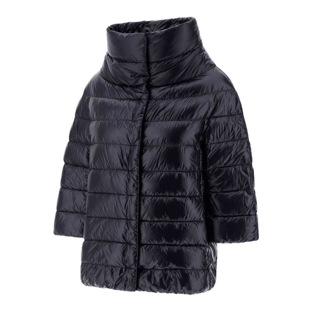 Herno Zwarte Nylon Cape met Trechterhals Black Dames