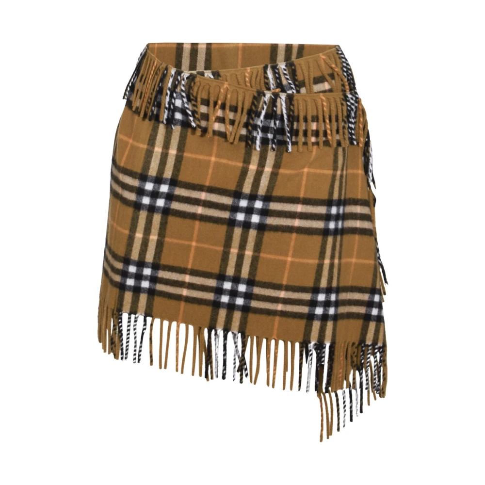 Burberry Geruite Geruwde Wollen Rok Brown Dames