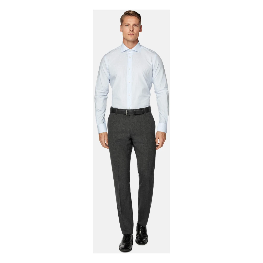 Boggi Milano Regular Fit Overhemd van Getailleerd Katoenen Poplin Blue Heren