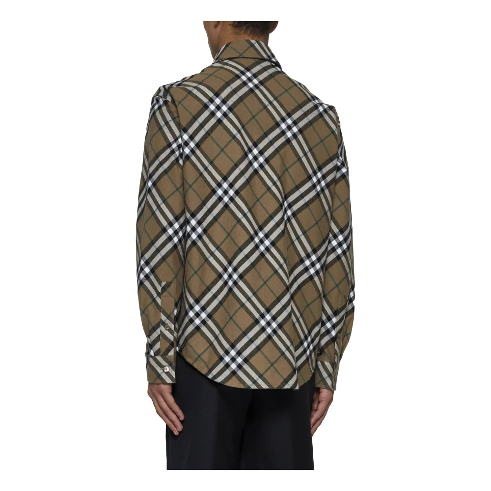 Burberry Geruit Motief Wol Katoen Shirt Brown Heren