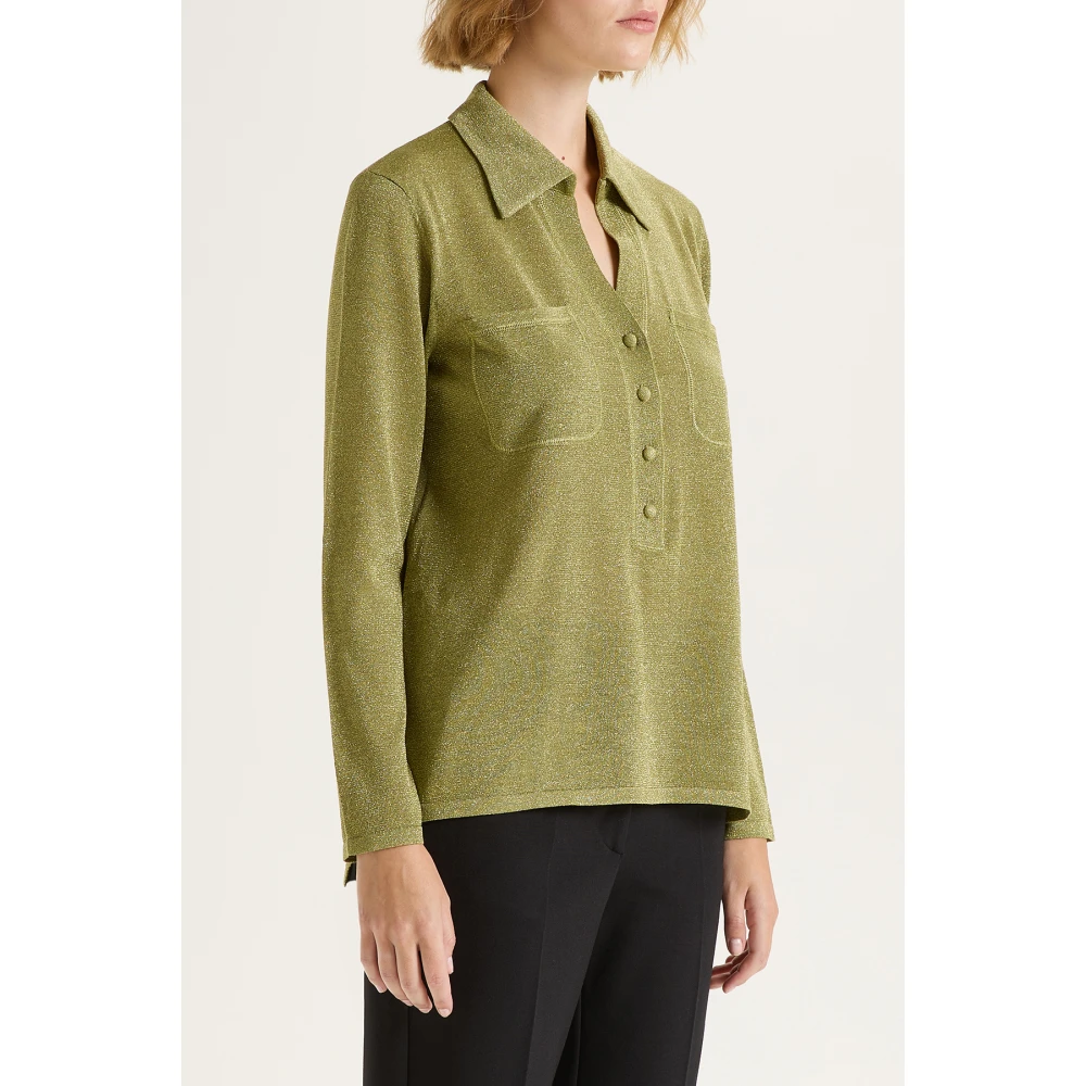 Maliparmi Glanzende Fluid Lurex Trui Green Dames