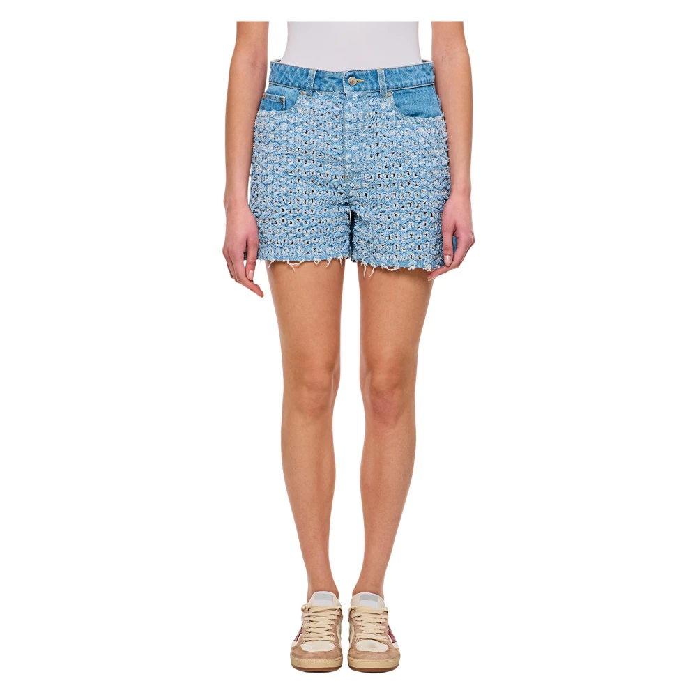 Stella Mccartney Women's Blue Mid-Rise Denim Bouclé Shorts