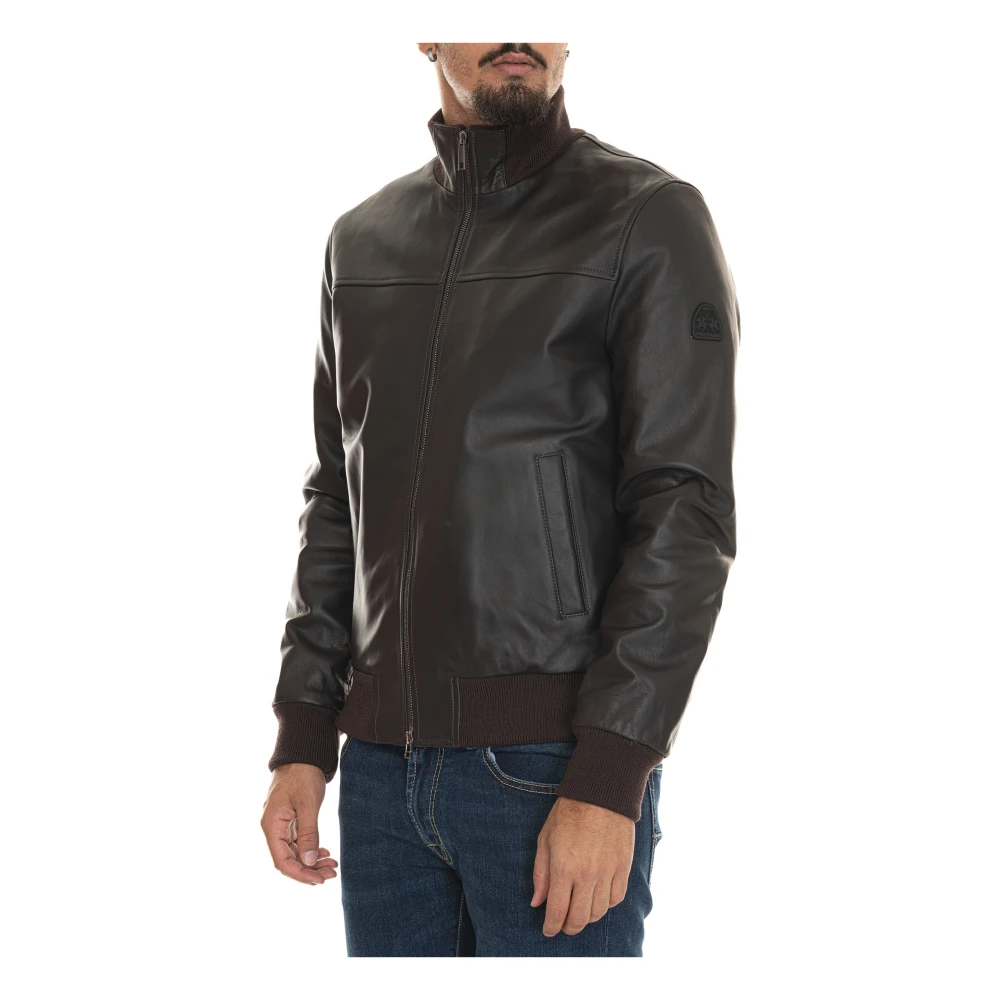 LA MARTINA Leren Bomberjack met Gebreide Details Brown Heren