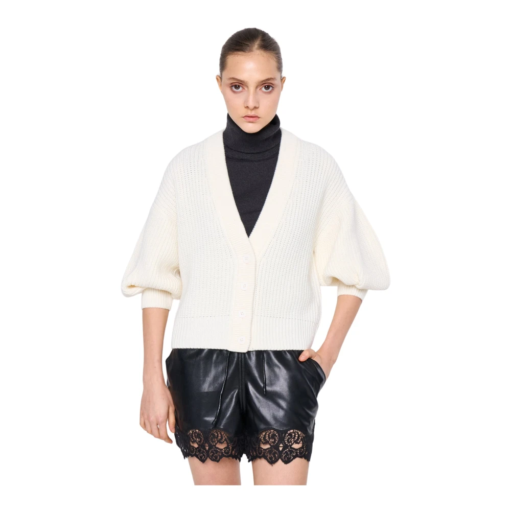 Silvian Heach V-hals Knoop-Up Cardigan met Wijde Mouwen White Dames