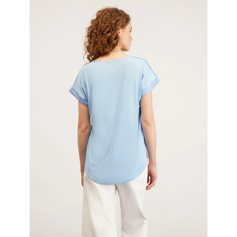 Motivi Satin Front Kimono Mouw T-Shirt Blue Dames