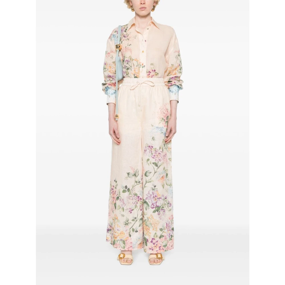 Zimmermann Beige Bloemen Linnen Overhemd Multicolor Dames