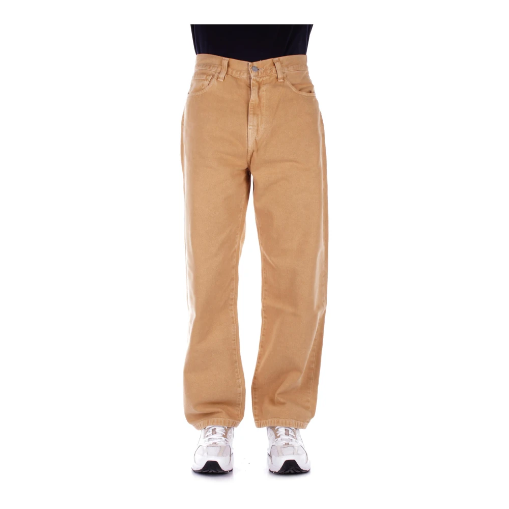 Carhartt WIP Beige Broek Logo Jeans Knoop Rits Yellow Heren