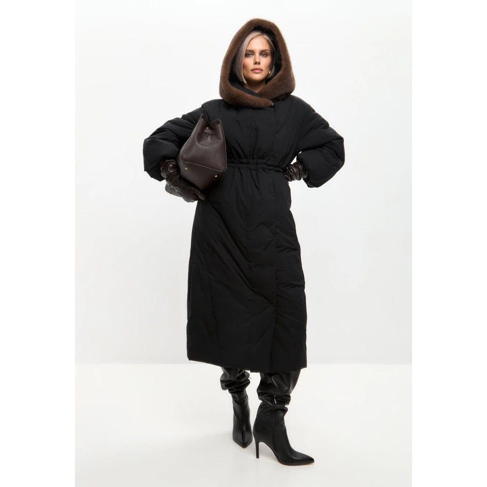 Cesare Gaspari Luxe Hooded Winterjas Black Dames