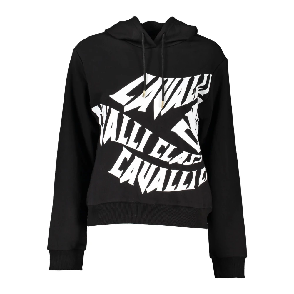 Cavalli Class Men's Black Hoodies,, Hooded Cotton Jumper With Logo Print Extra Large