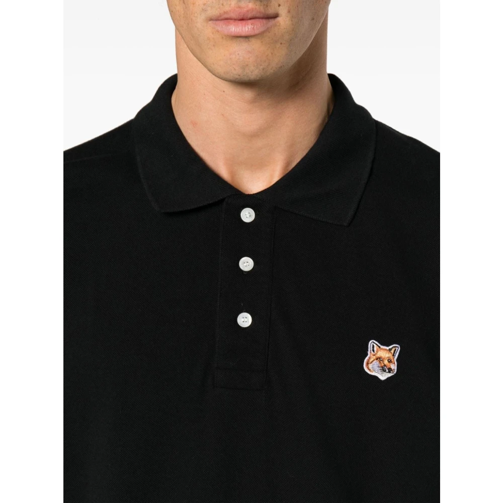 Maison Kitsuné Zwarte Poloshirt met Fox Logo Black Heren