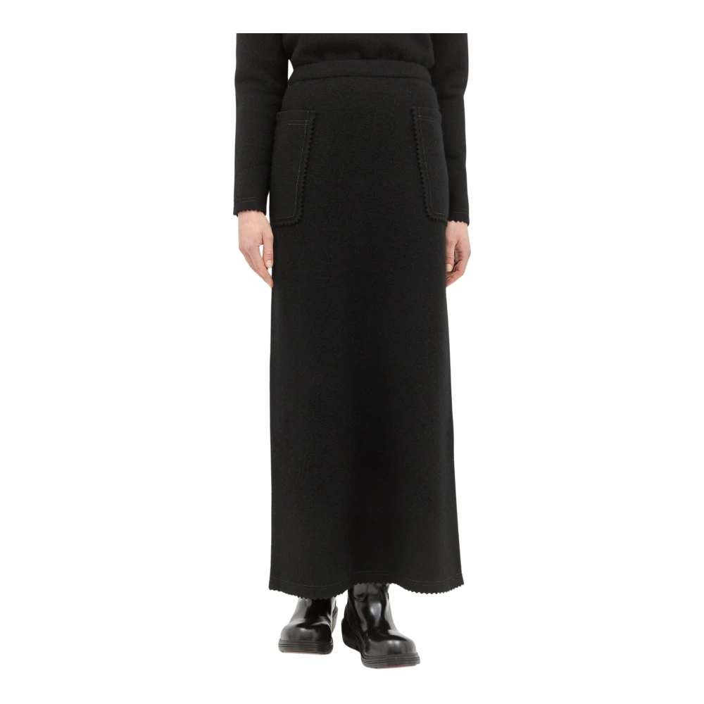 Max Mara Black Maxi Skirts, Female, L, High Waist Wool Cashmere Skirt