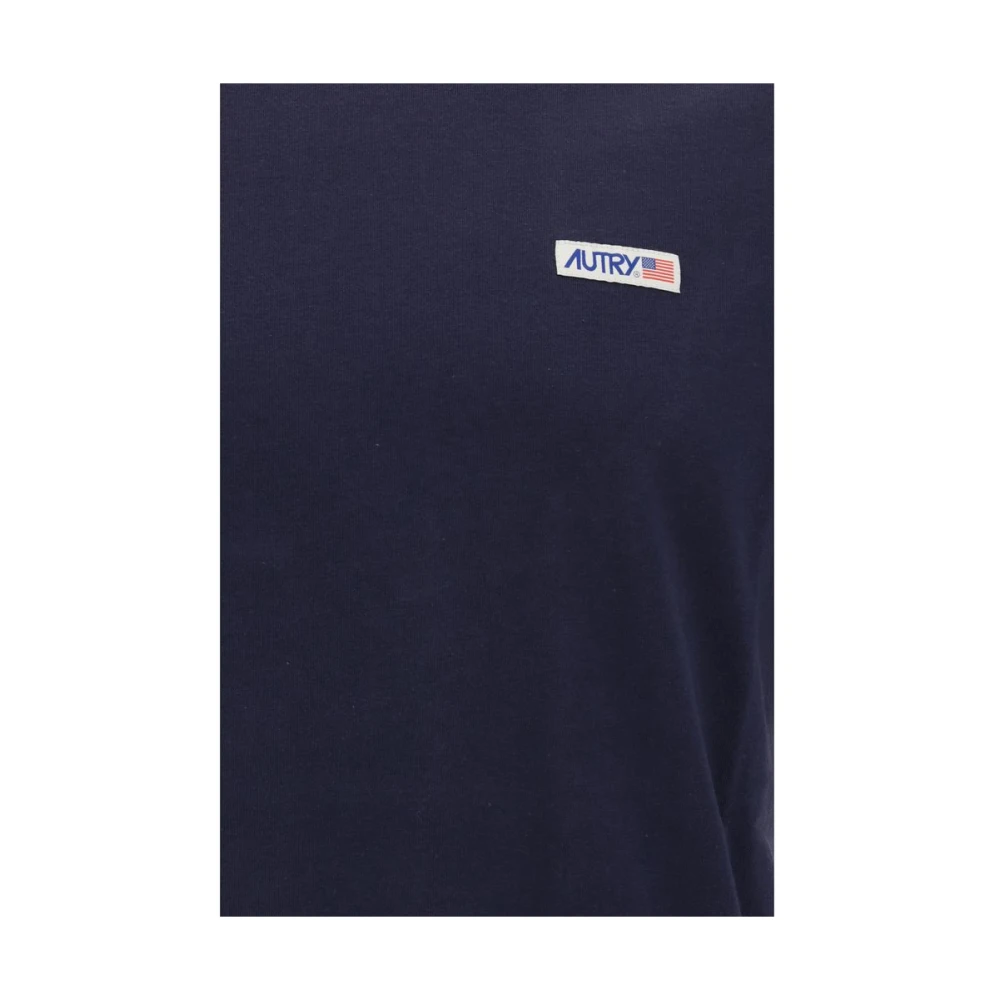 Autry Monogram Ribbed Tee Blue Heren