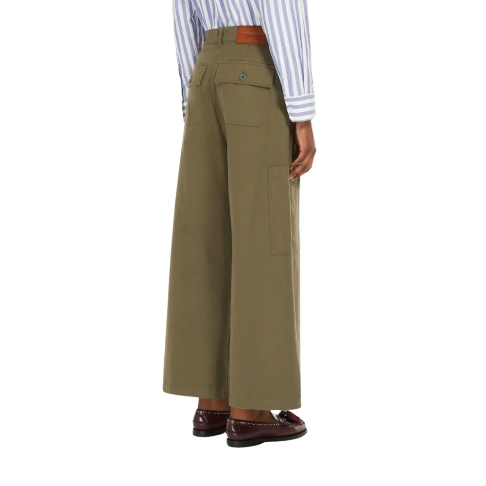 Max Mara Canvas katoenen broek met wijde pijpen Green Dames