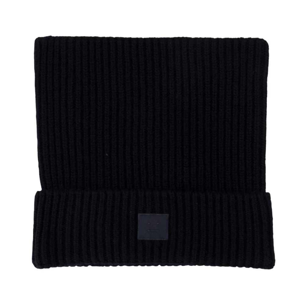 Acne Studios Unisex Black Accessories, One Size, Square Face Logo Beanie