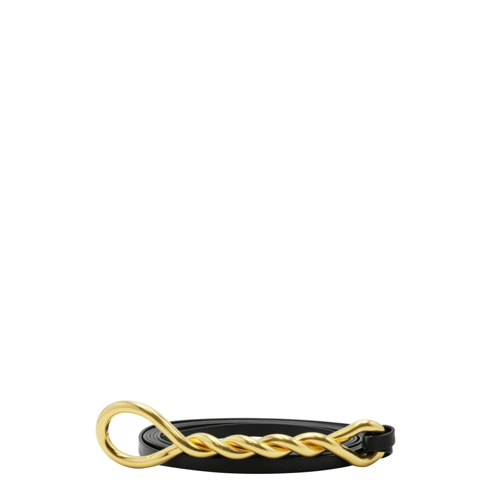 Bottega Veneta Kalfsleren riem met goudkleurige metalen gesp Black Dames