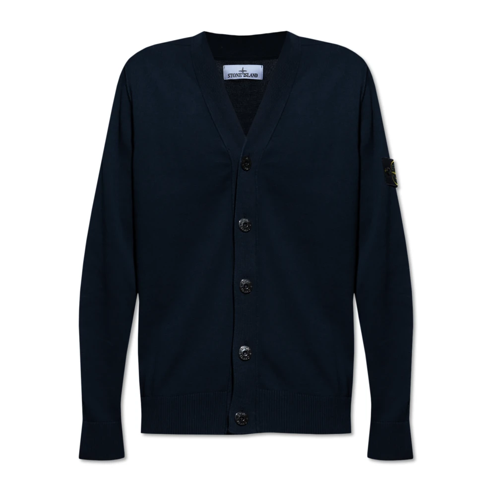 Stone Island Cardigan med logotyp Blue, Herr