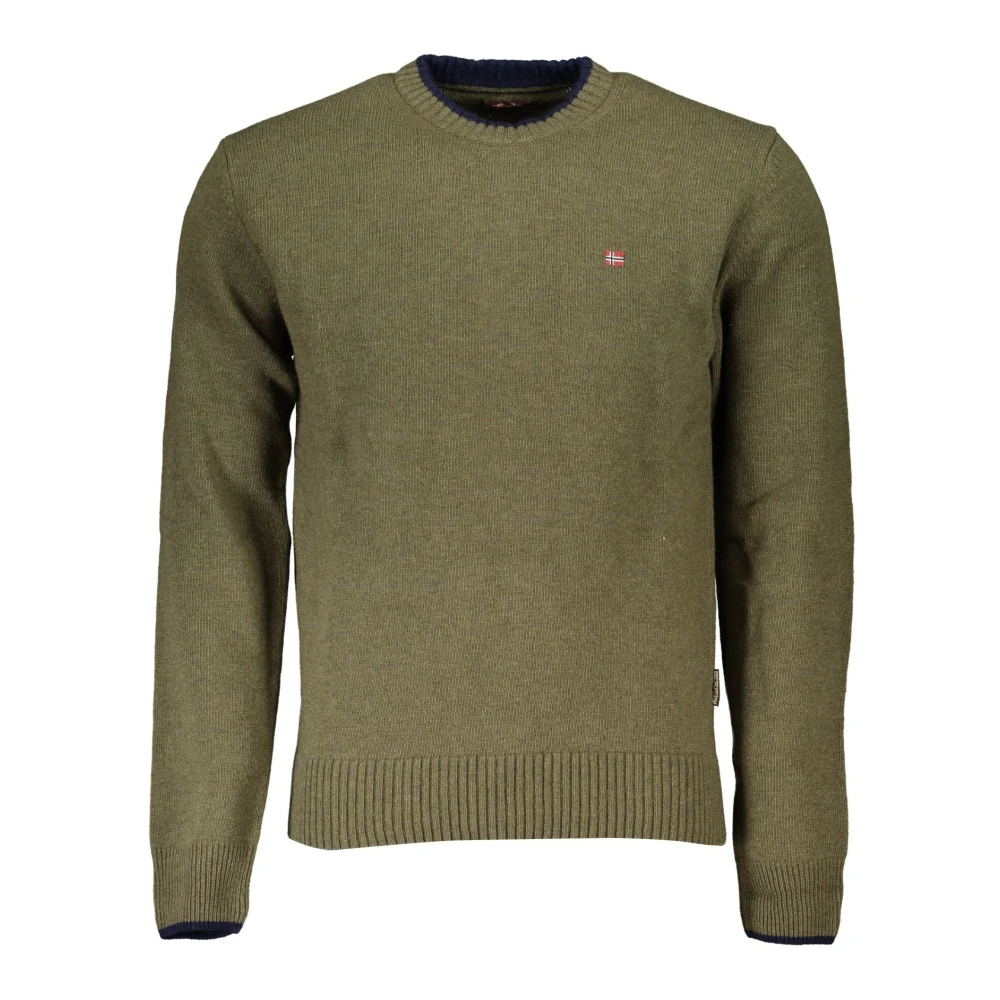 Napapijri Men's Green Long Sleeve Jumper With Embroidery - Round-Neck Knitwear - L - Knitwear