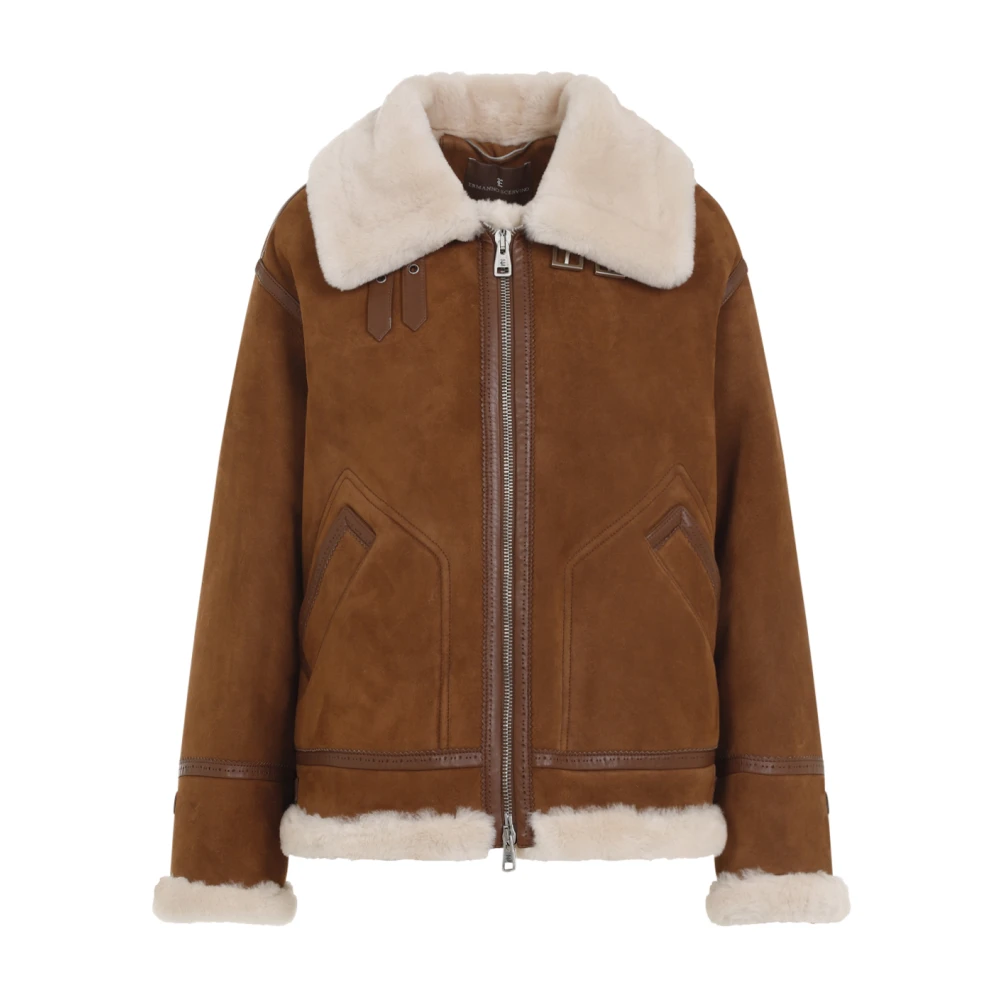 Ermanno Scervino Shearling Jas Brown Dames