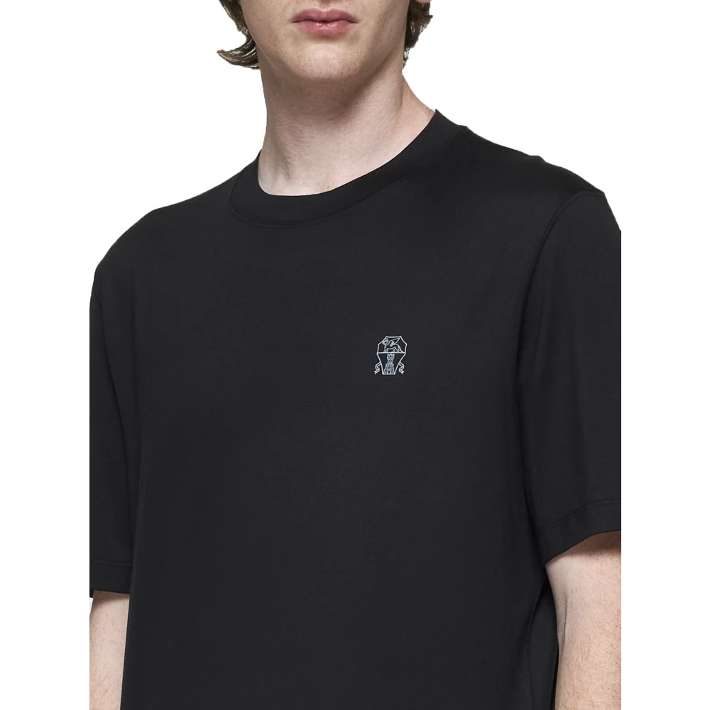 BRUNELLO CUCINELLI Zwart Katoen Crew Neck Logo T-shirt Black Heren