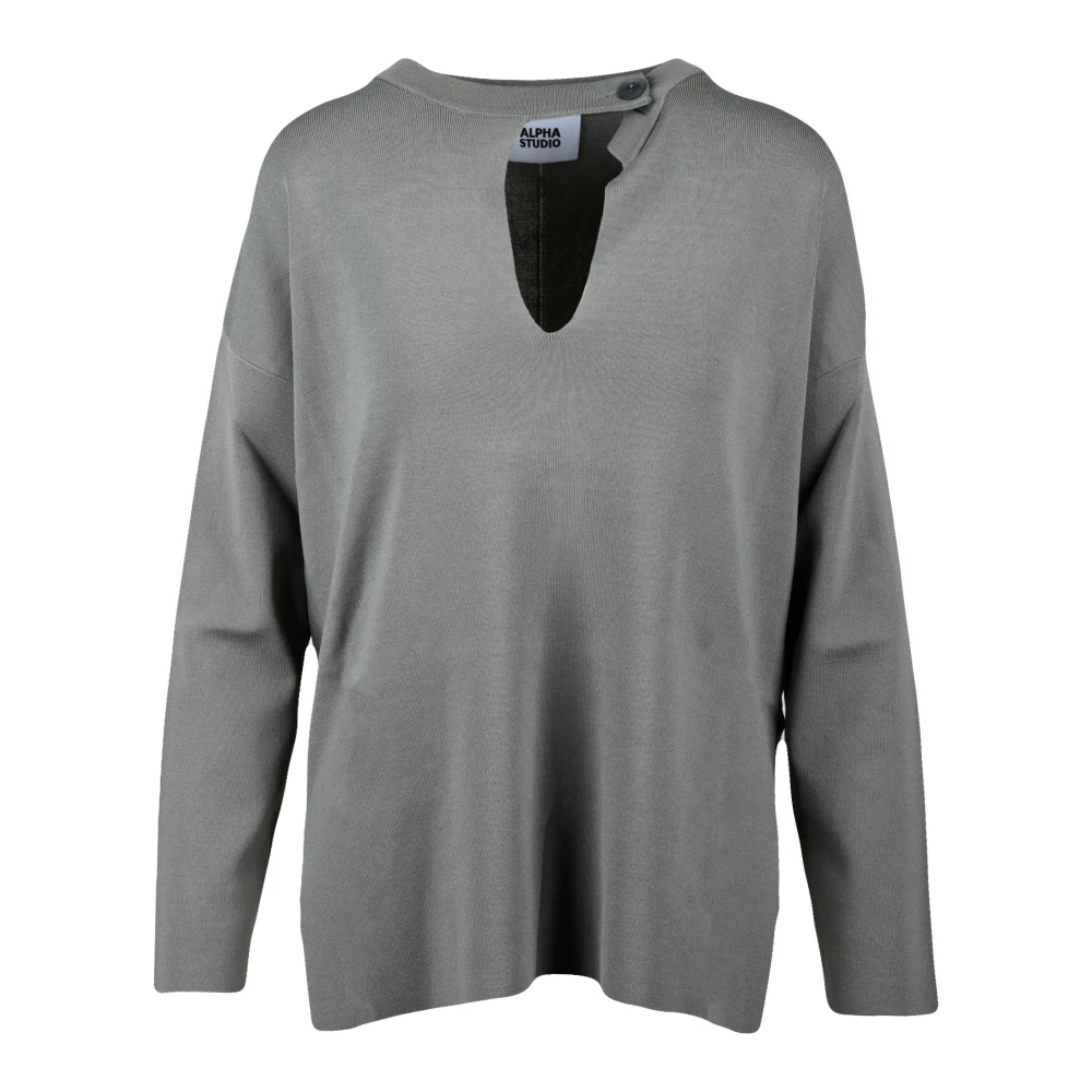 Alpha Studio Women's Green V-Neck Knitwear, Xl, Maglia Asimmetrica
