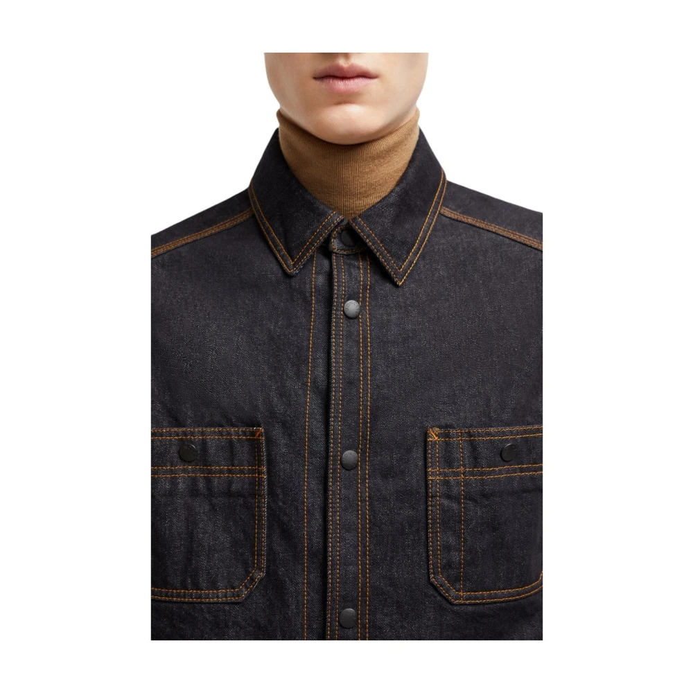 Moncler Donkerblauwe Denim Shirt met Regenwerende Voering Blue Heren