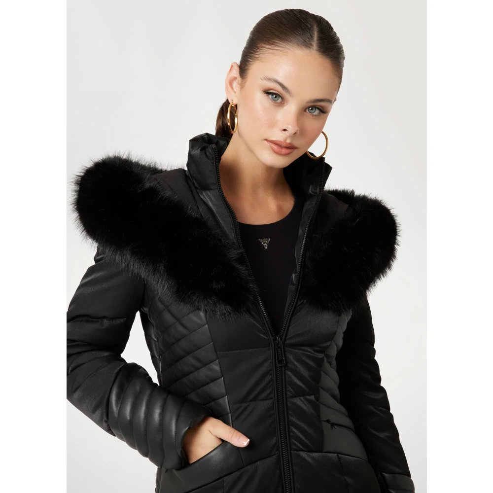 Guess Nep Bont Capuchon Puffer Jas Black Dames