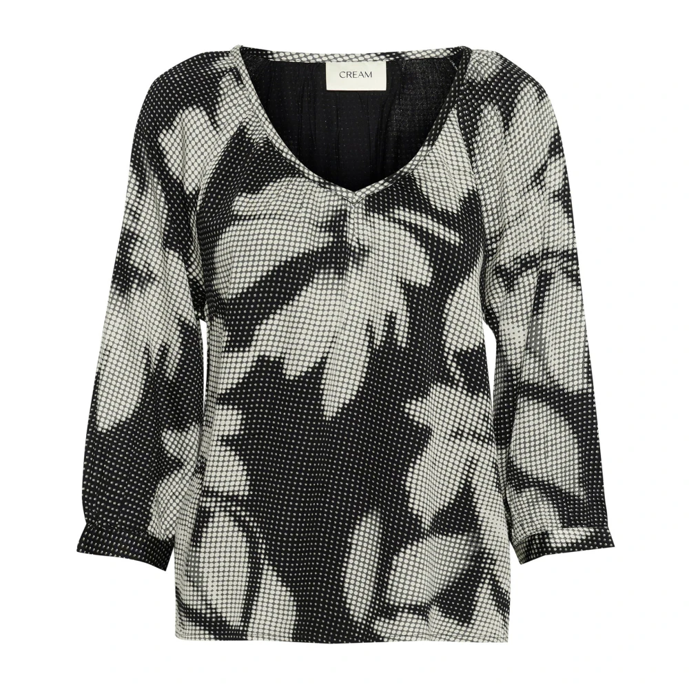 Cream Zwarte Digi Flower Blouse Black Dames