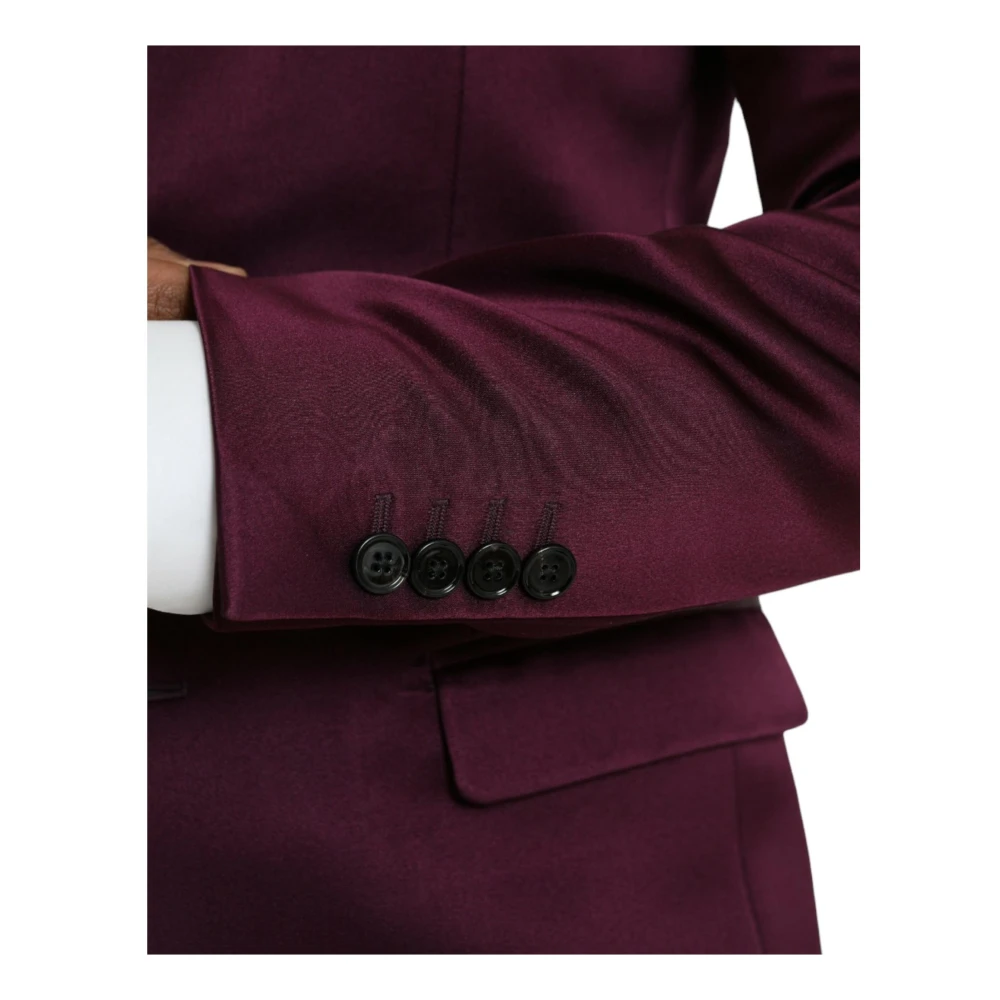 Dolce & Gabbana Maroon Zijden Blazer Jas Slim Fit Brown Heren