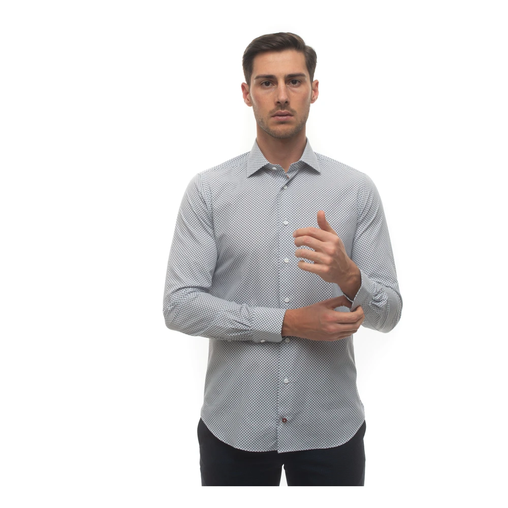 Càrrel Italiaanse Tegelprint Casual Overhemd Blue Heren