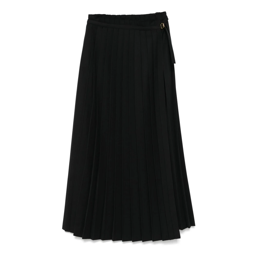 Ami Paris Zwarte Wol Maxi Plooirok Black Dames