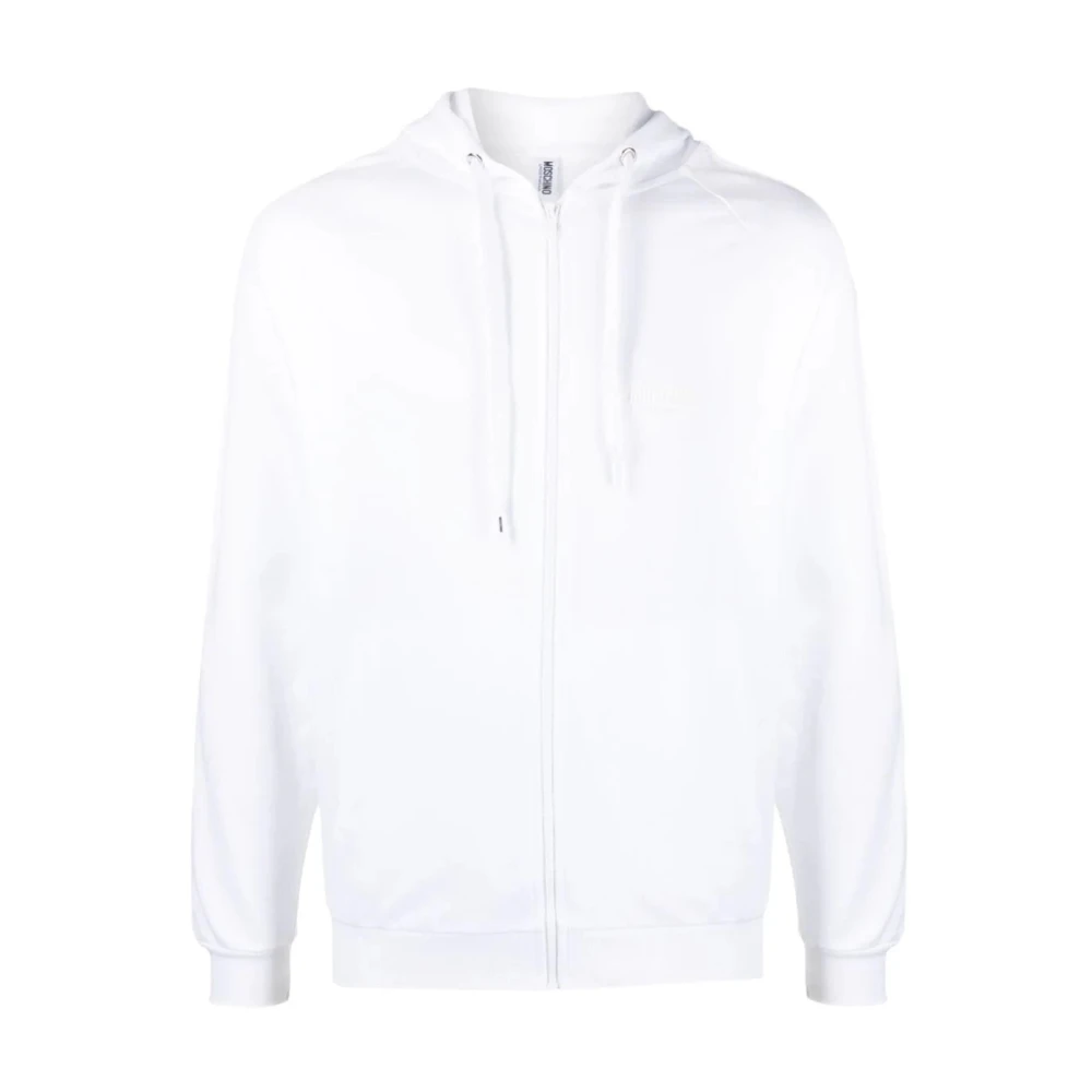 Moschino Vit Dragkedja Sweatshirt Casual Sweater Hoodie White, Herr