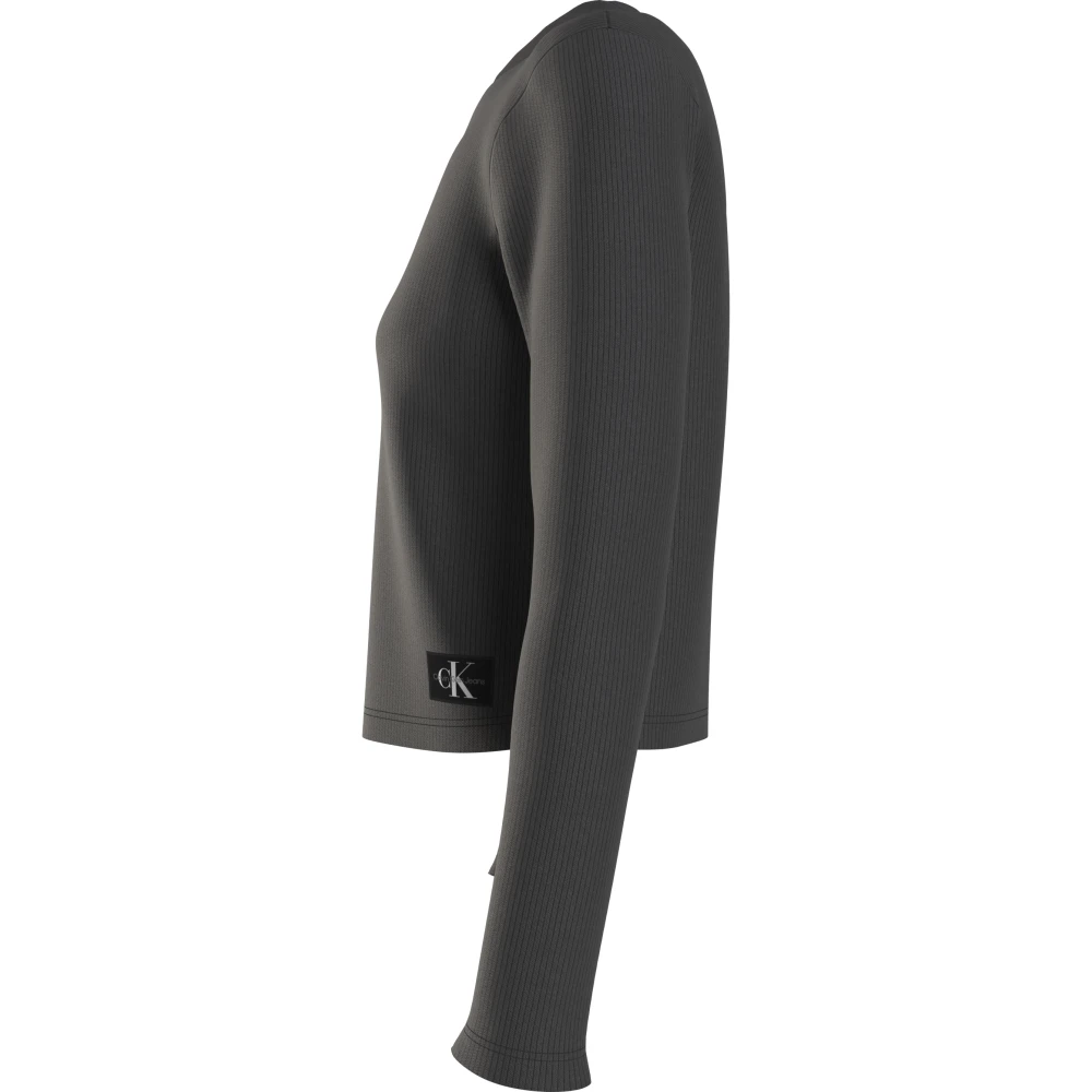 Calvin Klein Zwarte Sweaters Slim Fit Ronde Hals Black Dames