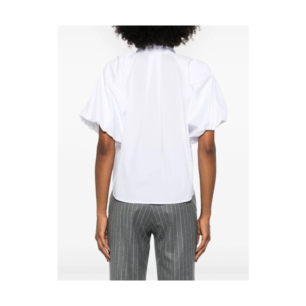 Mazzarelli Witte Katoenen Poplin Overhemd met Plooien White Dames