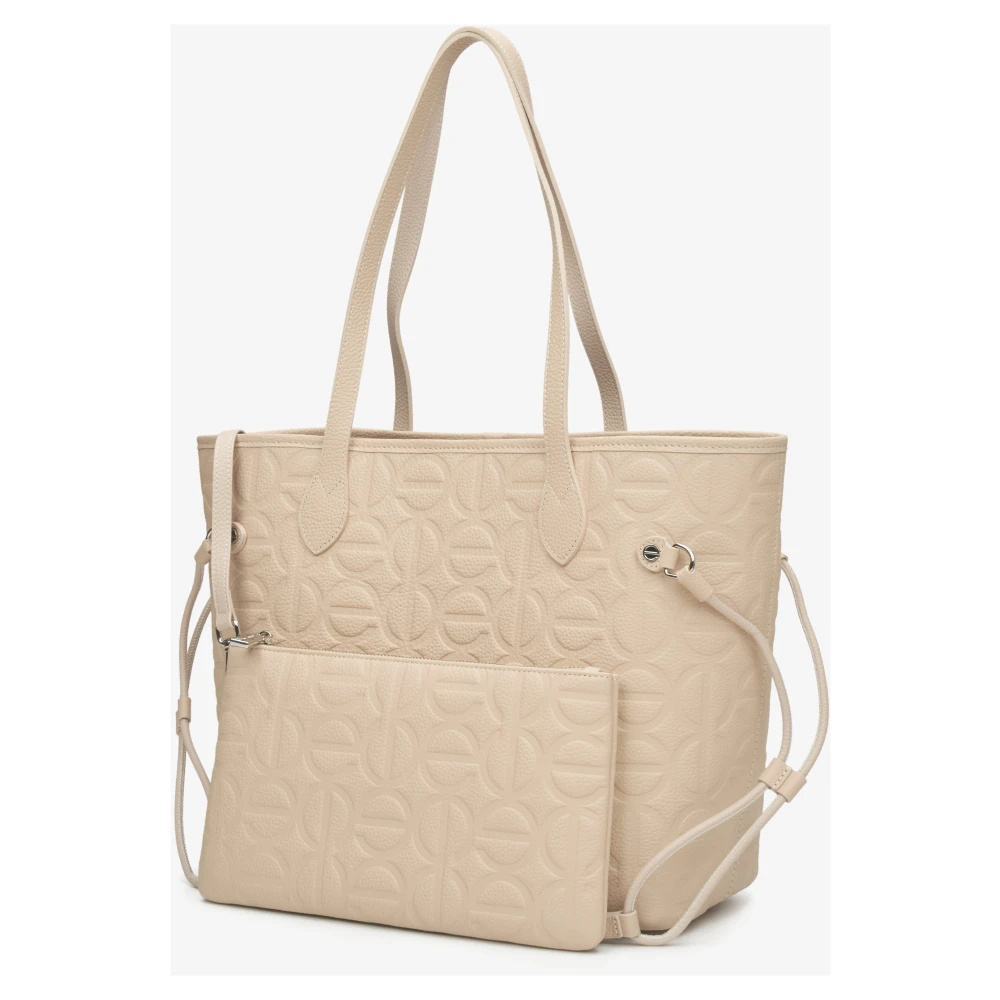 Estro Dames Beige Leren Shopper Tas Er00115046 Beige Dames