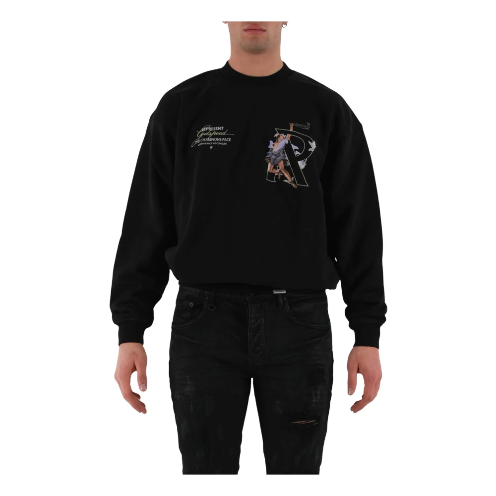 Represent Katoenen sweatshirt met voor- en achterprint Black Heren