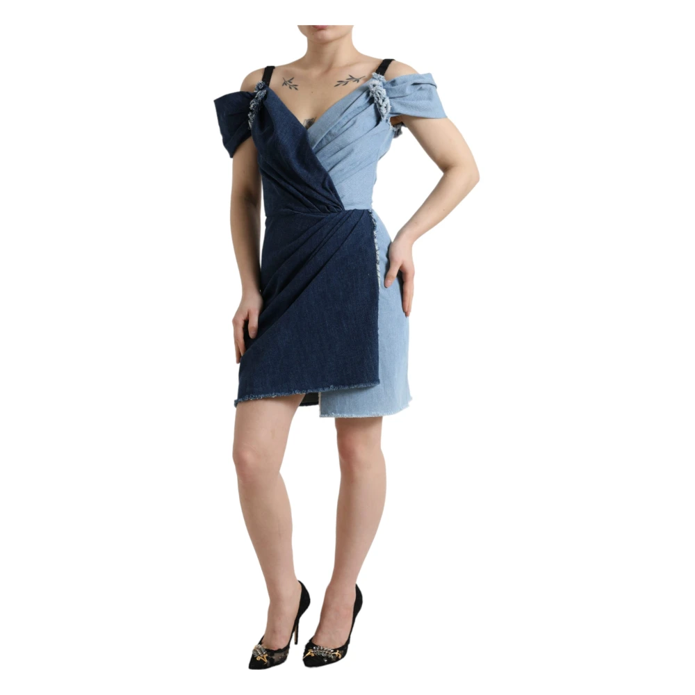 Dolce & Gabbana Blauwe tweedelige elegante kokerjurk Blue Dames
