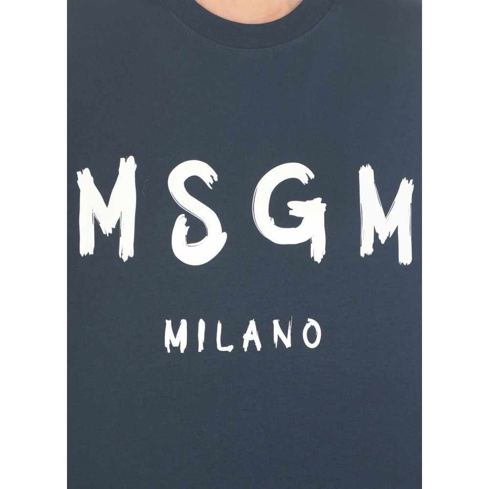 Msgm Blauw Katoenen T-shirt met Logo Blue Dames