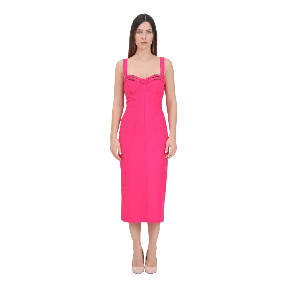 Versace Jeans Couture Fuchsia Sheath Midi Klänning med Barockspännen Pink, Dam