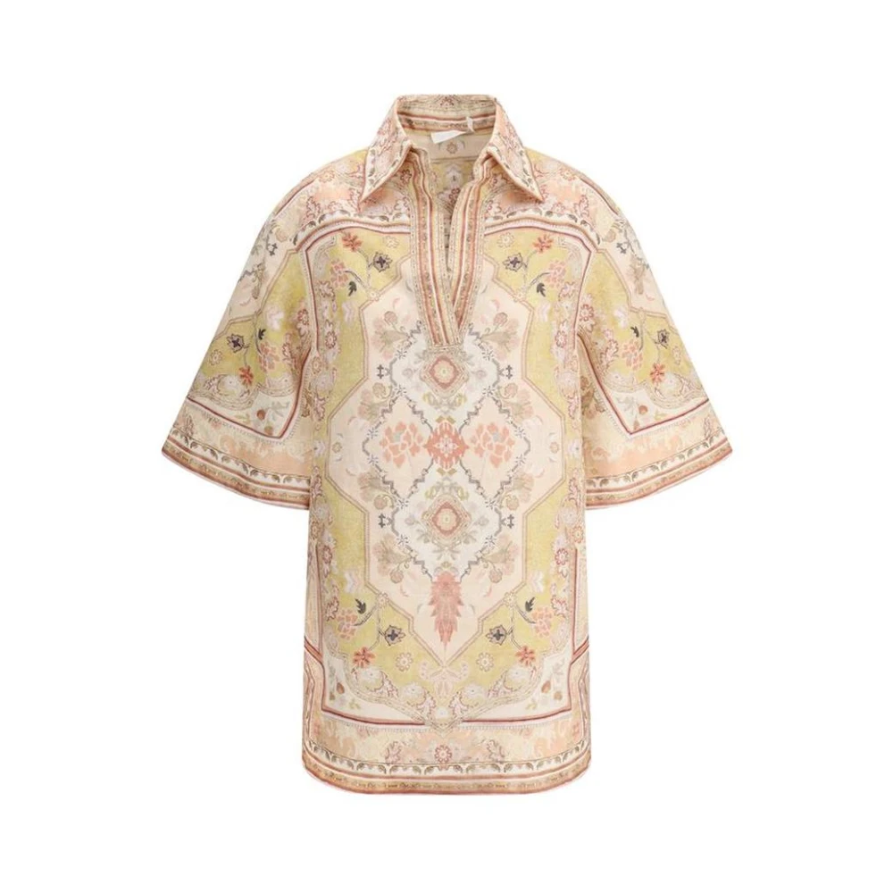 Zimmermann Gedrukte Katoenen Tuniek Jurk Korte Mouwen Multicolor Dames