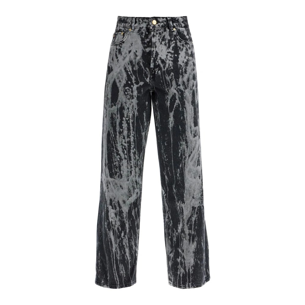 Ganni Marmer Effect Tie-Dye Wide Leg Jeans Black Dames