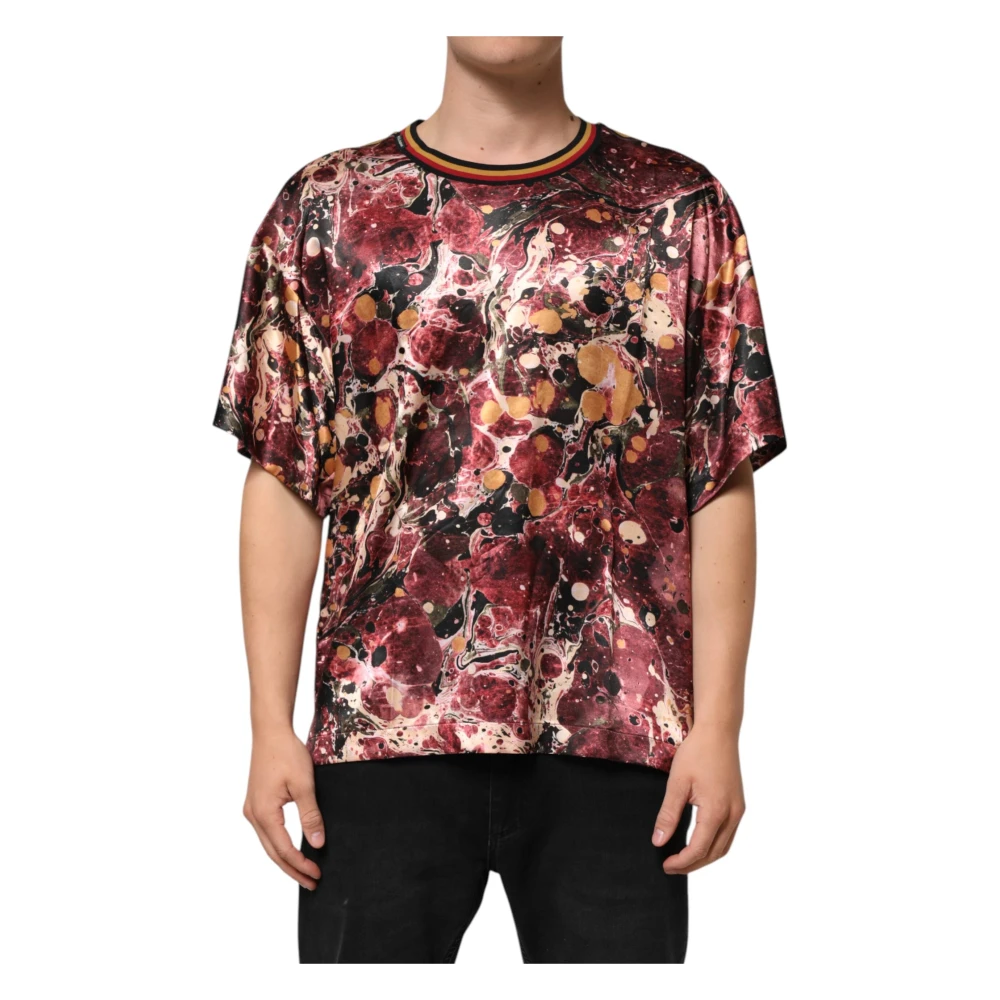 Dolce & Gabbana Mannelijk Multicolor Tops Heren, Veelkleurig, L, Polyester, Marmer Print Oversized T-Shirt