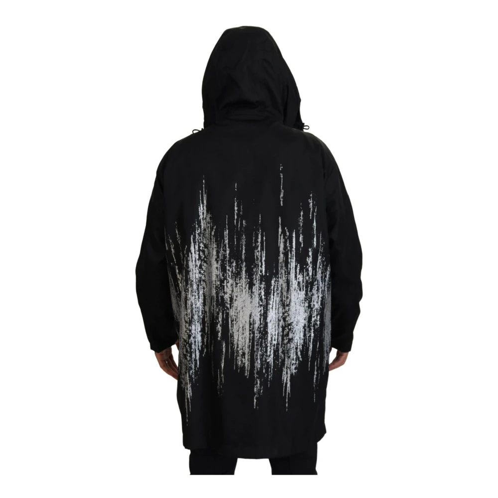 Dsquared2 Zwart Wit Print Hooded Lange Jas Black Heren