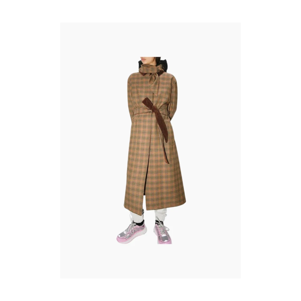 Kenzo Prince of Wales Wollen Trenchcoat Brown Dames