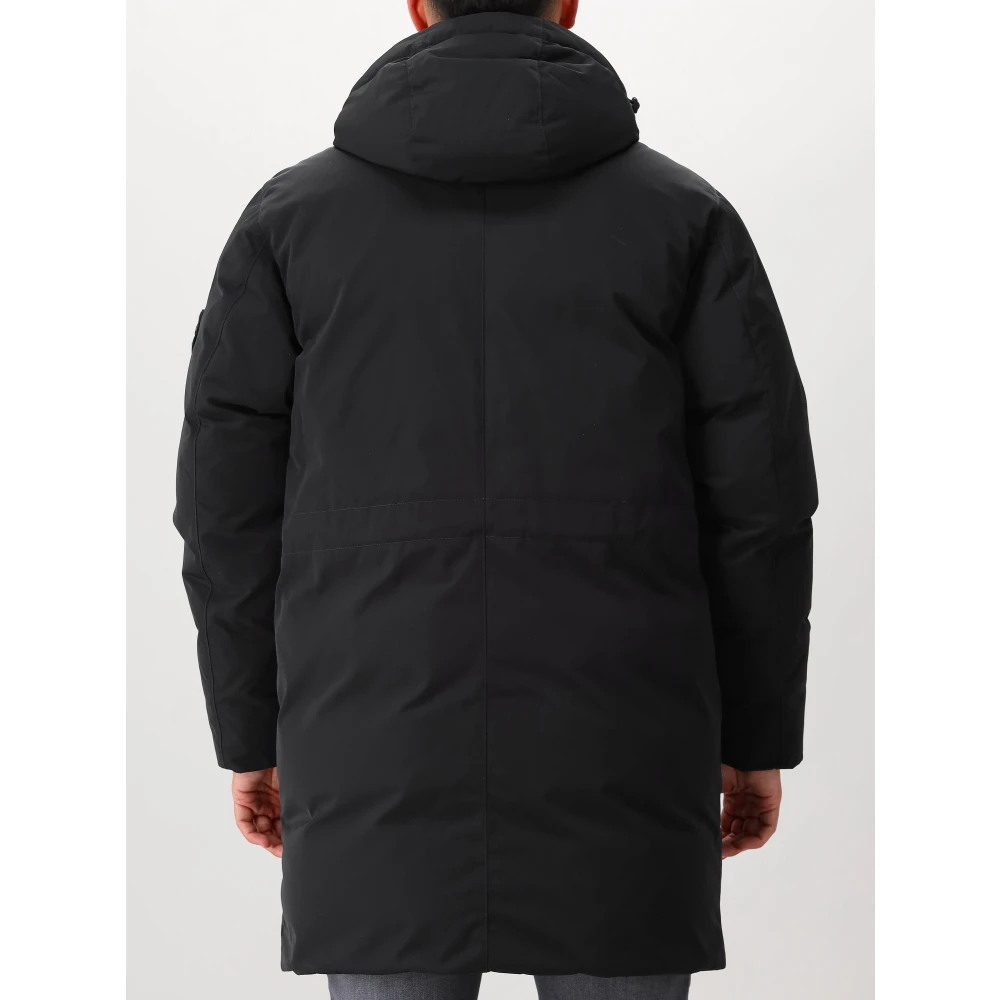 Stone Island Zwarte Lange Dons Parka Micro Twill Black Heren