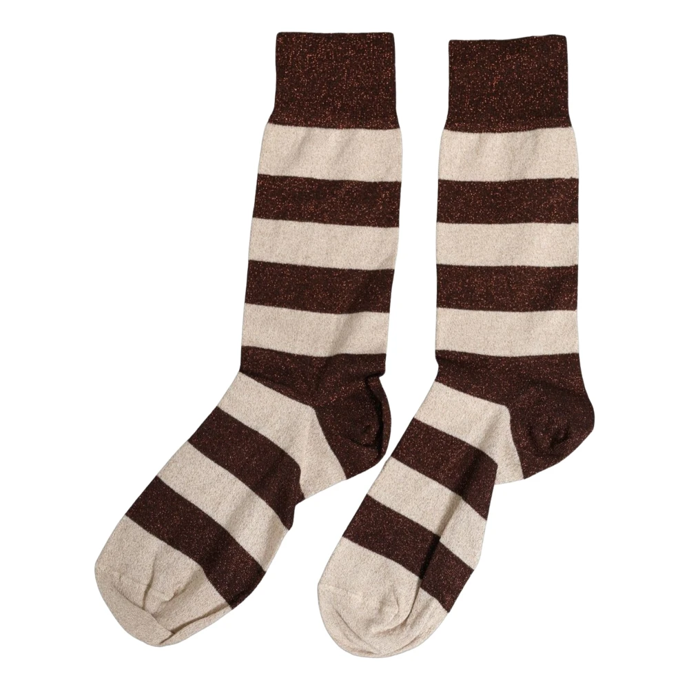 Dolce & Gabbana , Socks, Female, Brown, One Size, Brown Beige Stripes Mid Calf Accessory Socks - Image 1
